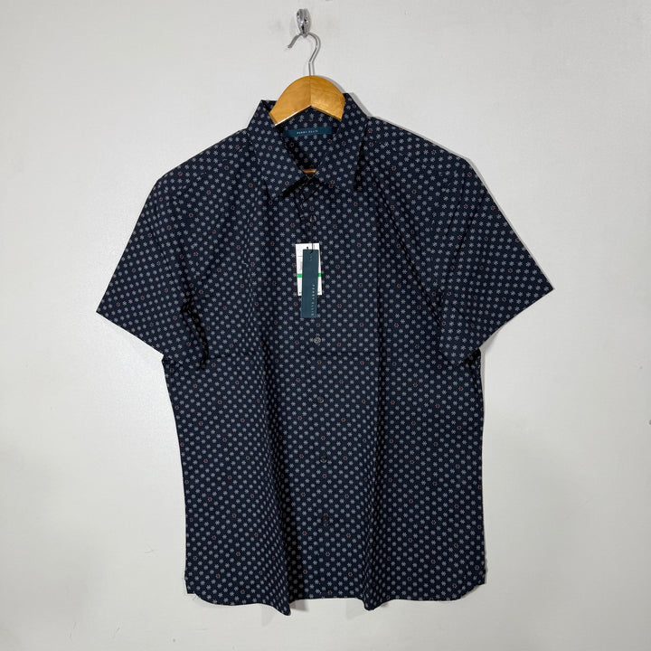 PERRY ELLIS PRINTED HALF SLEEVES COTTON SHIRT BRAND NEW