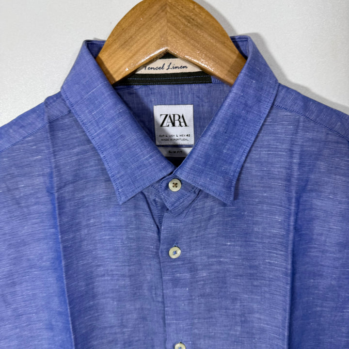 ZARA SLIM FIT BUTTON DOWN TENCIL LINEN SHIRT