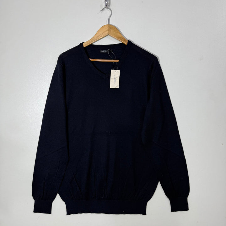 LIVERGY V NECK MERINO WOOL SWEATER BRAND NEW DARK BLUE COLOUR