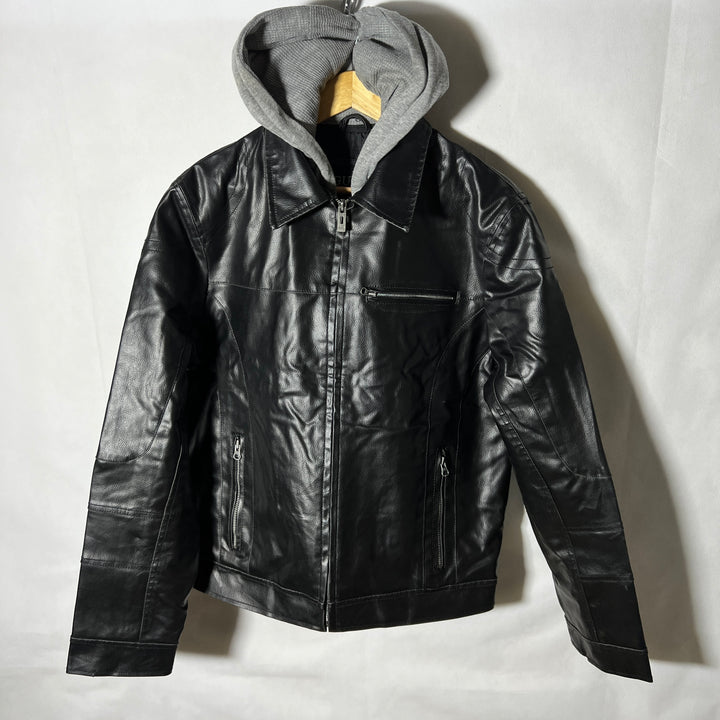 GUESS LEATHER JACKET WITH HOOD