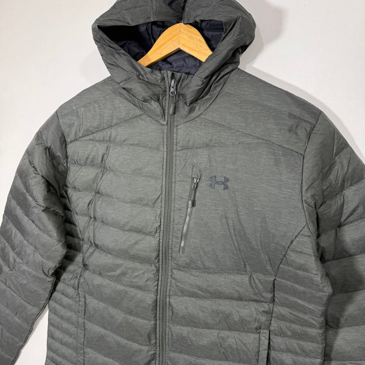 UNDER ARMOUR COLDGEAR DUCK DOWN PUFFER JACKET WITH HOOD DARK GREEN COLOUR