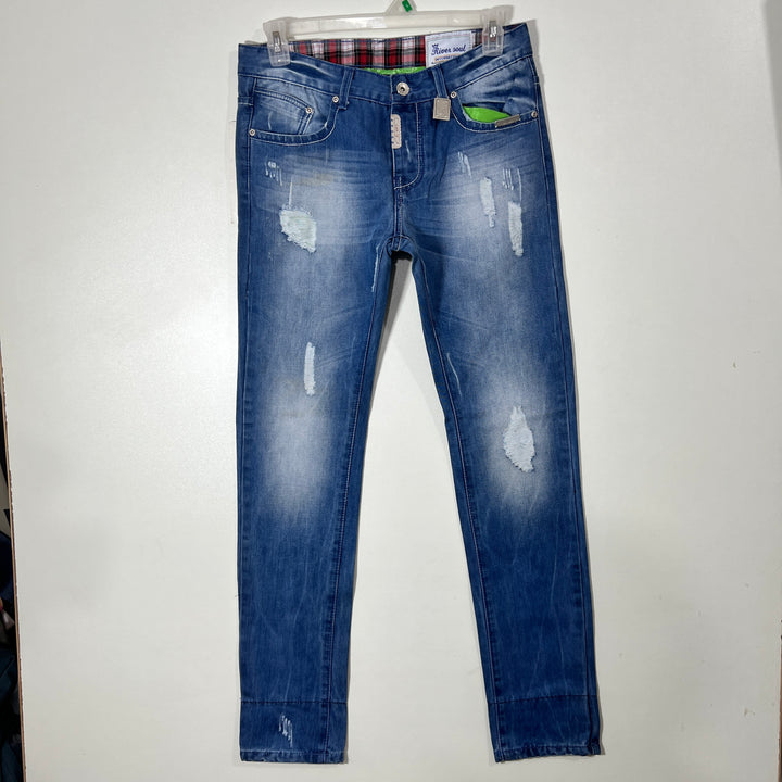 RIVER SOUL JEANS SLIM FIT RIPPED JEANS DENIM PANT BRAND NEW