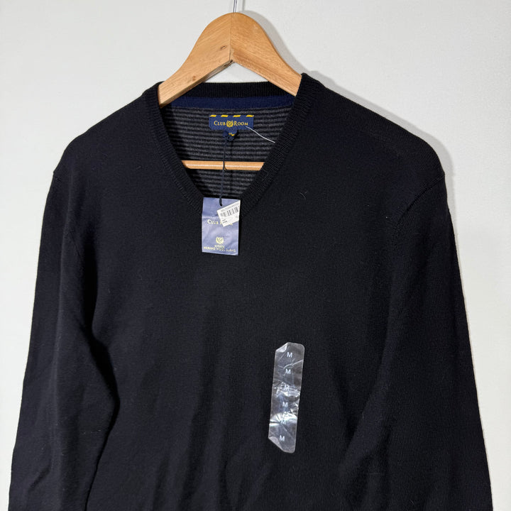 CLUB ROOM V NECK EXTRA FINE MERINO WOOL SWEATER BRAND NEW BLACK COLOUR