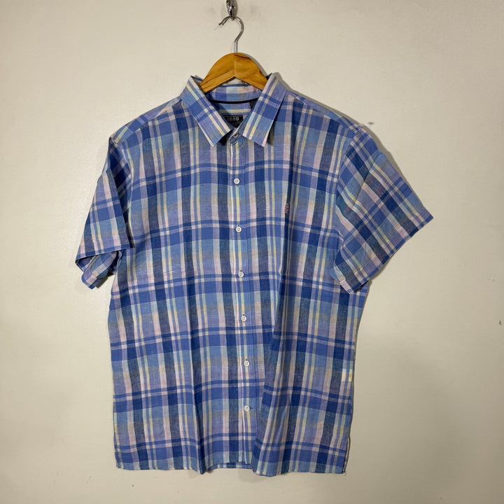 IZOD LINEN HALF SLEEVES CHECKERED SHIRT