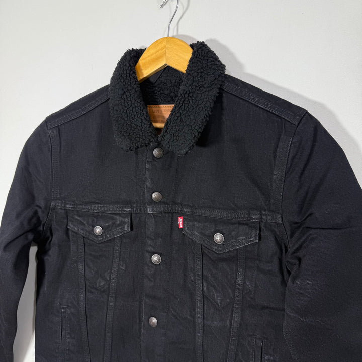 LEVIS DOUBLE POCKETS DENIM JACKET INNER SHERPA LINNED BLACK COLOUR
