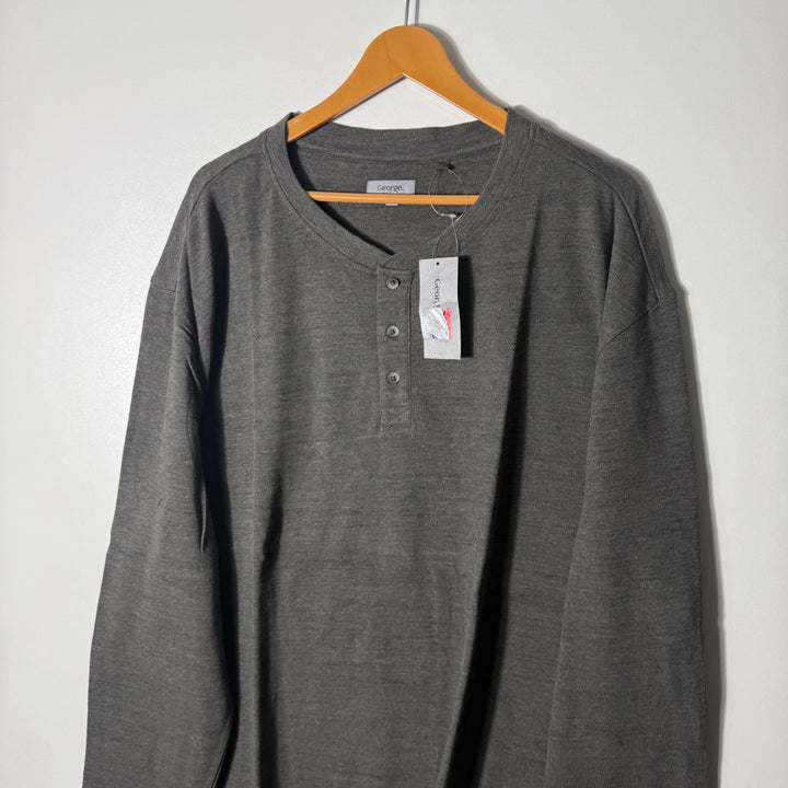 GEORGE HENLEY COLLAR LONG SLEEVES COTTON TSHIRT BRAND NEW GREEN COLOUR