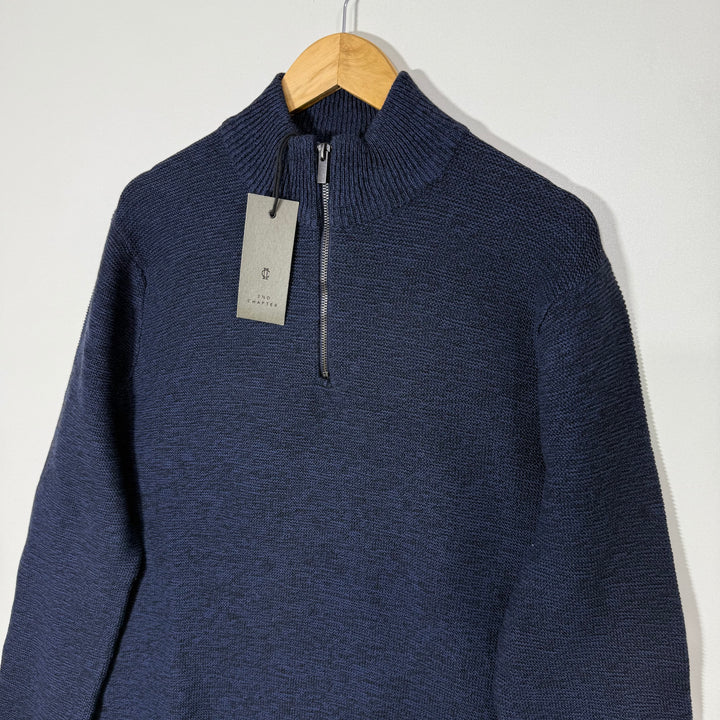 2ND CHAPTER HALF ZIP KNITED COTTON SWEATER BRAND NEW BLUE COLOUR