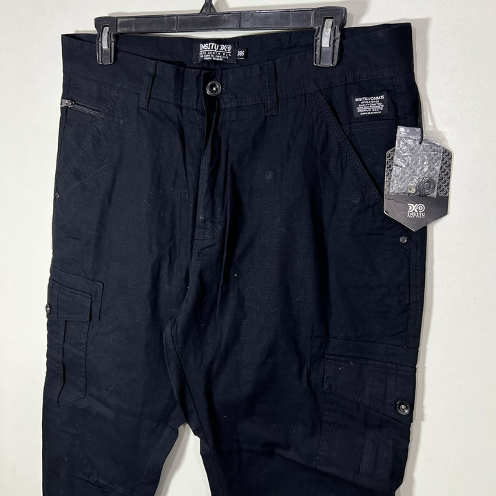 INSTIU STRAIGHT FIT CARGO COTTON PANT WITHOUT STRETCH BLACK COLOUR