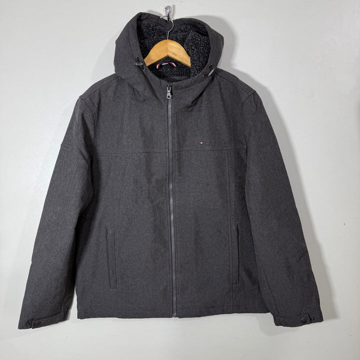 TOMMY HILFIGER SOFT SHELL WINDBREAKER JACKET INNER FLEECE WITH HOOD