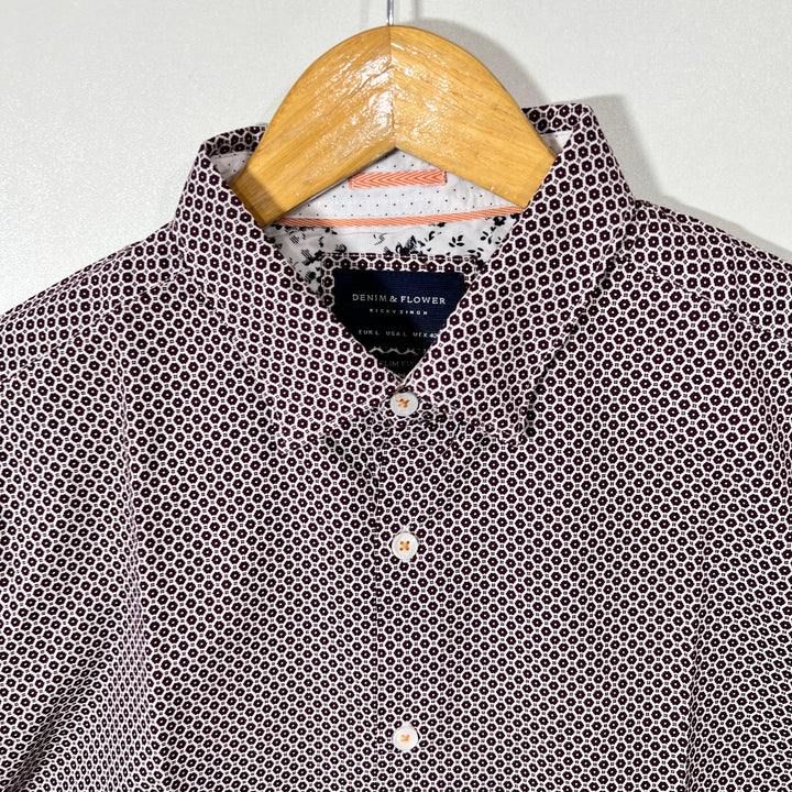 DENIM & FLOWER SLIM FIT HALF SLEEVES BUTTON DOWN CASUAL COTTON SHIRT