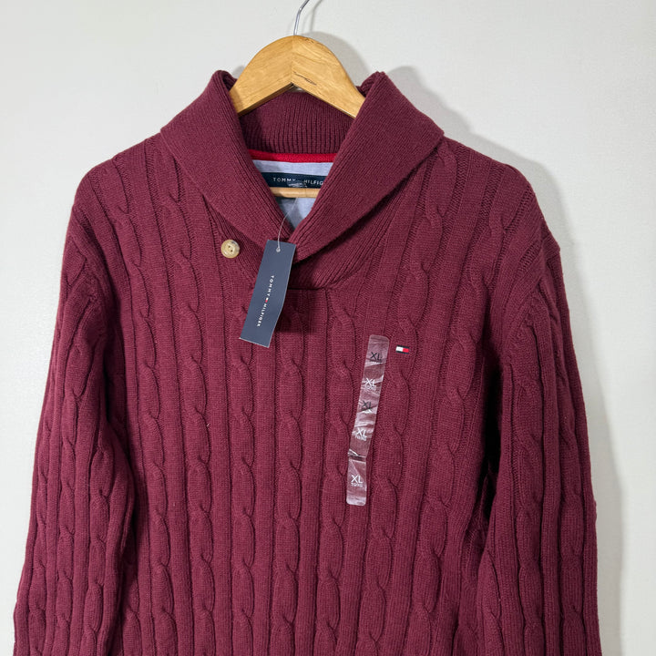 TOMMY HILFIGER SHAWL COLLAR KNITWEAR COTTON SWEATER BRAND NEW