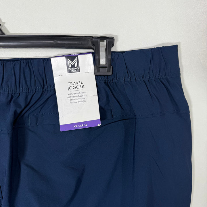 MEMBERS MARK HYBRID PARACHUTE TRAVEL JOGGER TROUSER BRAND NEW BLUE COLOUR 4 WAY STRETCH