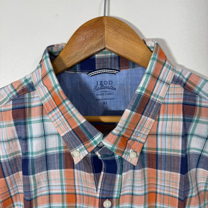 IZOD SALTWATER BUTTON DOWN HALF SLEEVES CASUAL COTTON SHIRT BRAND NEW