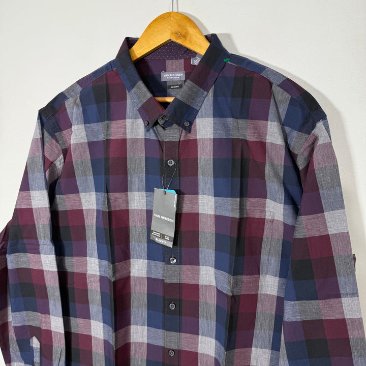 VAN HEUSEN SLIM FIT MACHINE WASHABLE EASY CARE BUTTON DOWN CASUAL COTTON SHIRT BRAND NEW