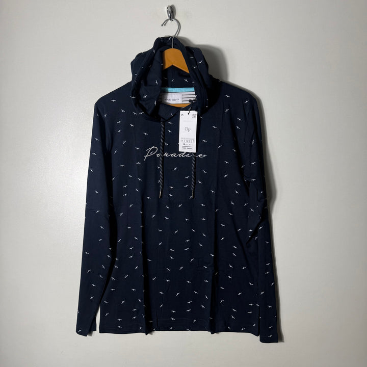 DENIM & FLOWER LONG SLEEVES COTTON TSHIRT WITH HOOD BRAND NEW