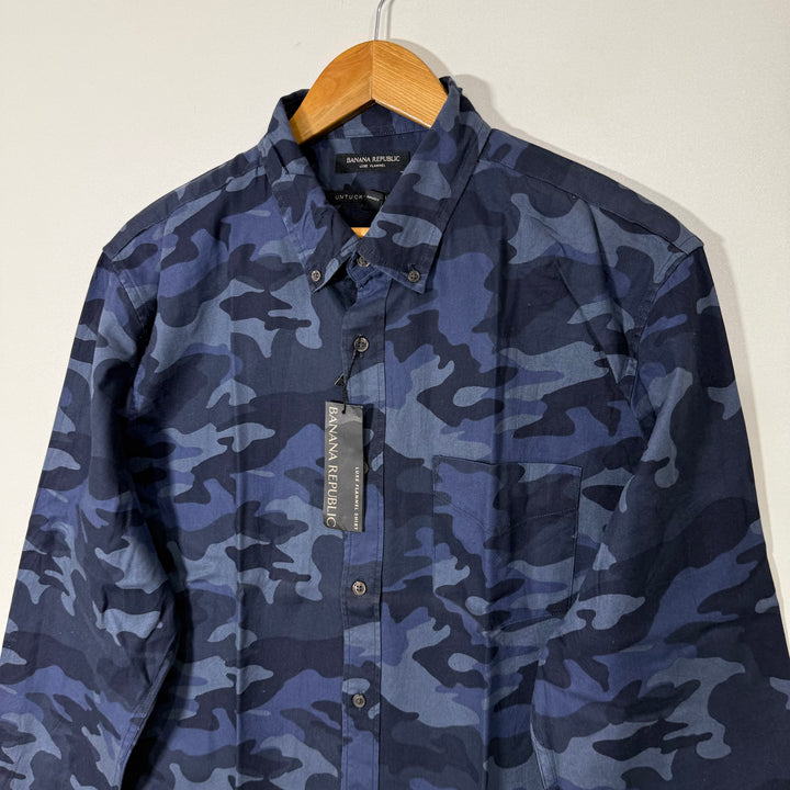BANANA REPUBLIC SLIM FIT CAMOUFLAGE BUTTON DOWN FLANNEL COTTON SHIRT BRAND NEW