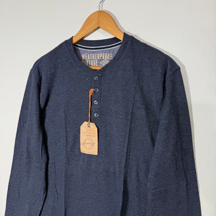WEATHERPROOF VINTAGE HENLEY COLLAR LONG SLEEVES COTTON TSHIRT BRAND NEW