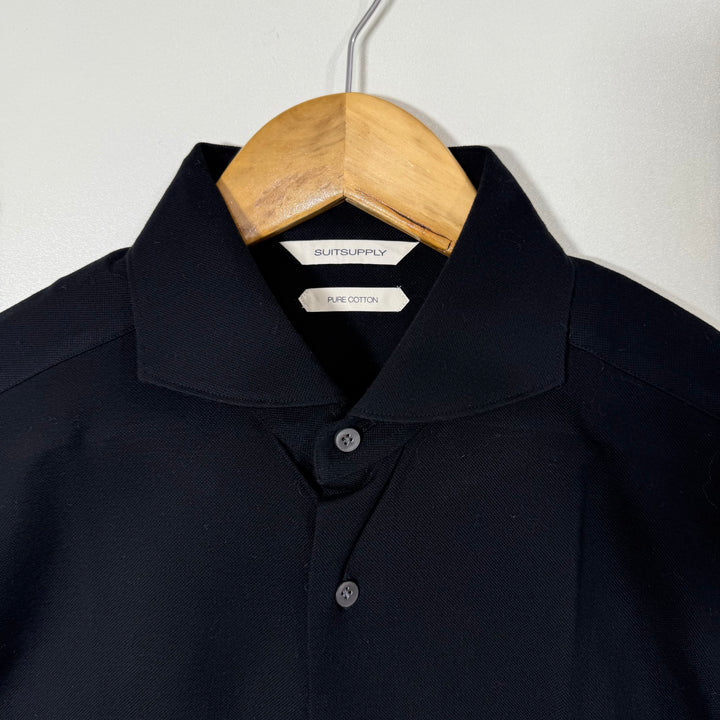 SUITS SUPPLY PIQUE PURE COTTON SHIRT BLACK COLOUR (69)