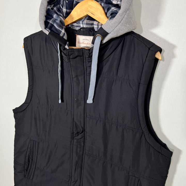 WEATHERPROOF VINTAGE SLEEVES LESS PUFFER JACKET WITH HOOD
