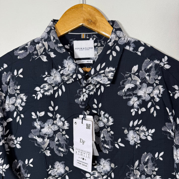 DENIM & FLOWER LONG SLEEVES HAWAI SHIRT BRAND NEW