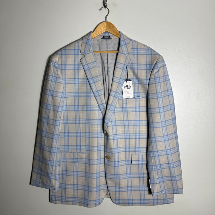 CROWN & IVY MODERN FIT TAN BLUE PLAID CHECKERED MOTION FLEX CHECKERED BLAZER COAT BRAND NEW