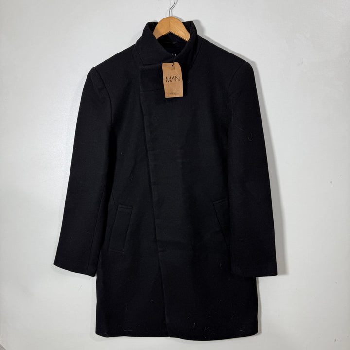 BOOHOOMAN LONG WOOL COAT BRAND NEW BLACK COLOUR