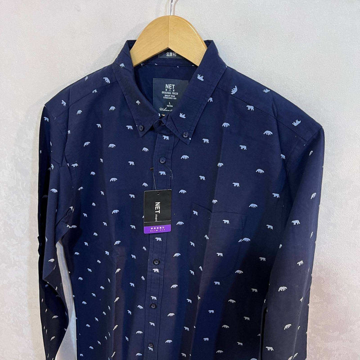Net SLIM FIT OXFORD COTTON BUTTON DOWN PRINTED SHIRT BRAND NEW WITH STRETCH - JS BROTHERS