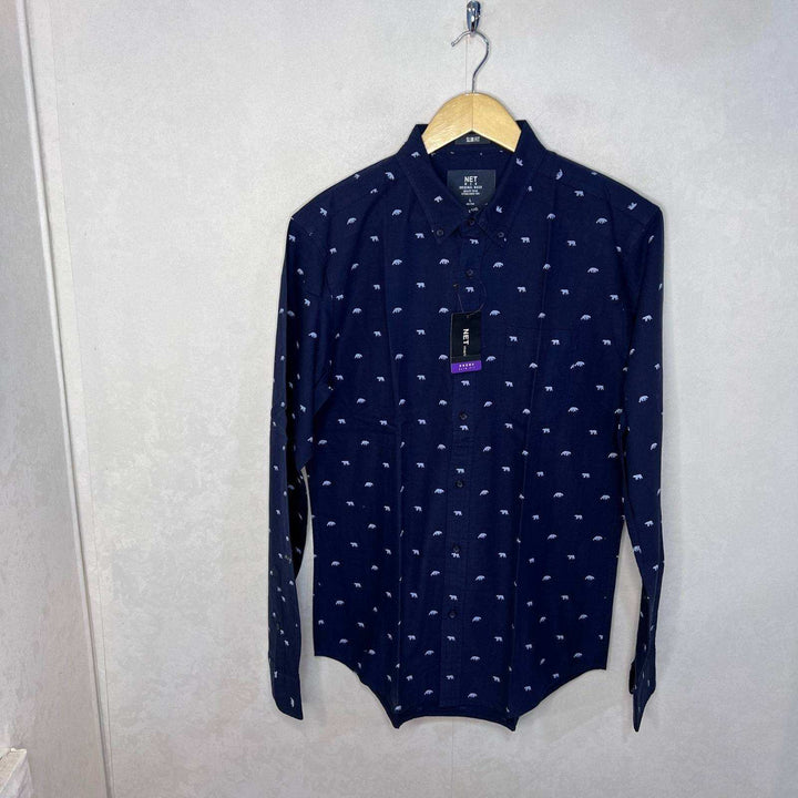 Net SLIM FIT OXFORD COTTON BUTTON DOWN PRINTED SHIRT BRAND NEW WITH STRETCH - JS BROTHERS